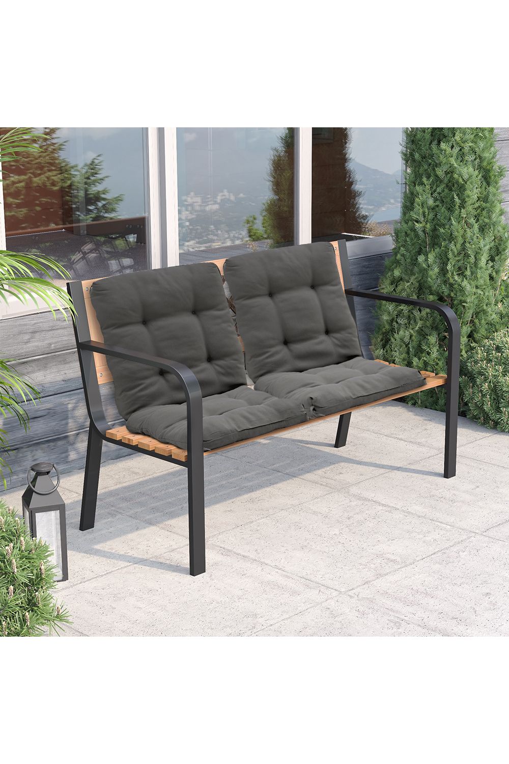 Living and Home 50x110x10cm Deep Grey Rattan Chair Cushion with Ties Outdoor Garden Seat Pad image 3