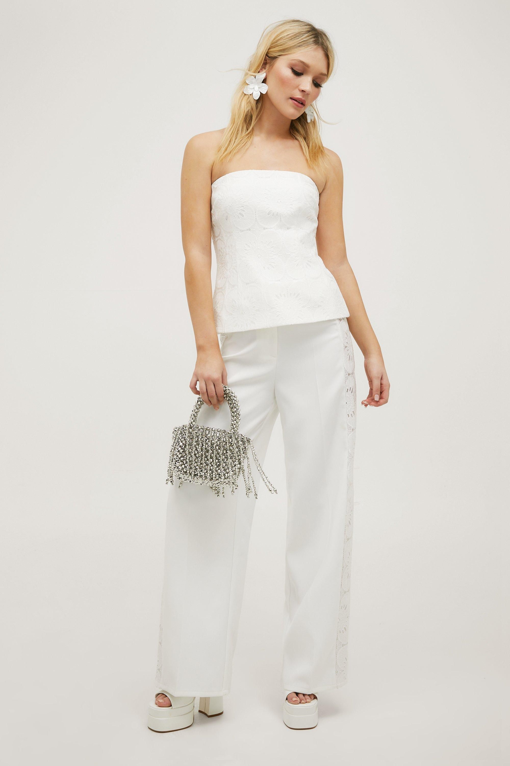 NastyGal Lace Bandeau Peplum Top Ivory image 2