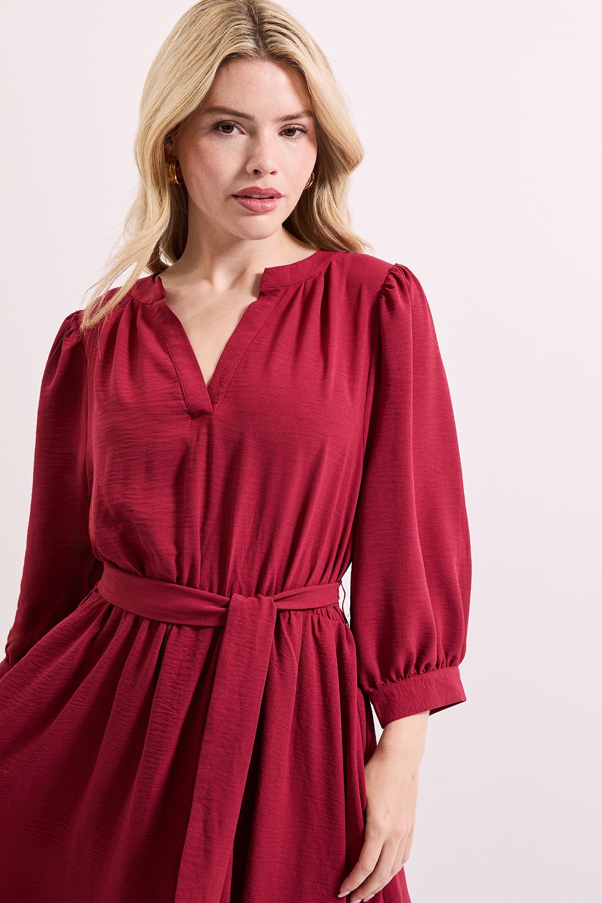 Dorothy Perkins Overhead Belted Puff Sleeve Midi Dress Terracotta image 3