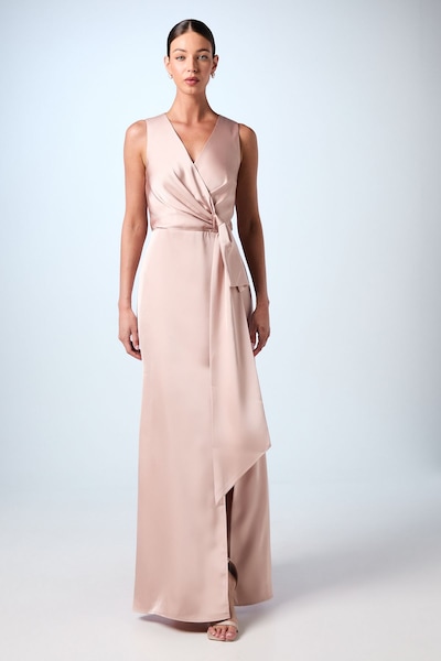 Coast V Neck Bow Maxi Bridesmaid Dress Mocha