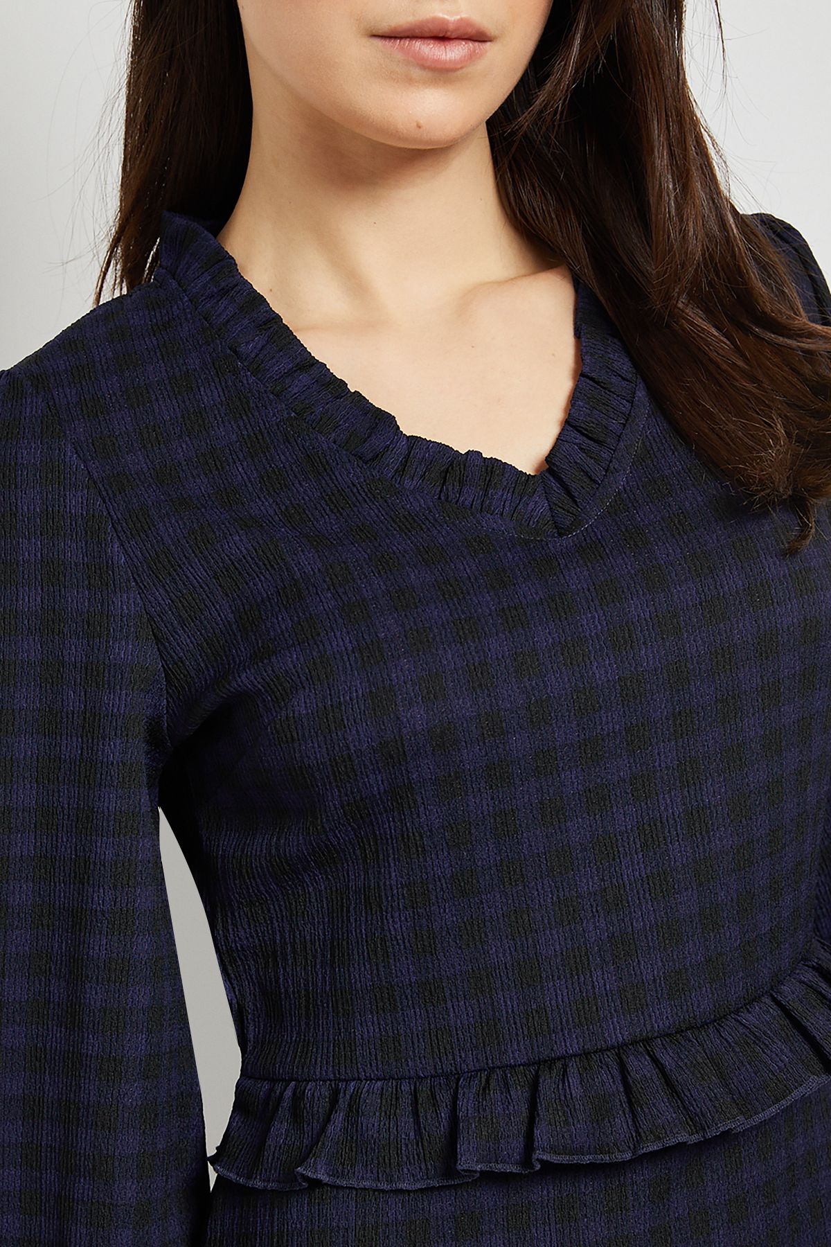 Dorothy Perkins Gingham Frill Scoop Neck Blouson Sleeve Jersey Midi Dress Gingham image 5