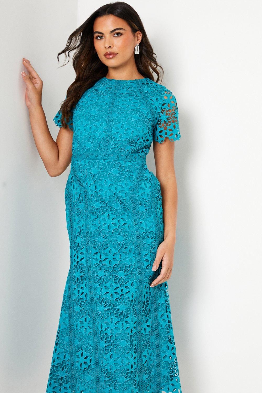 Coast Geo Lace Midi Dress With Angled Trims Turquoise image 2
