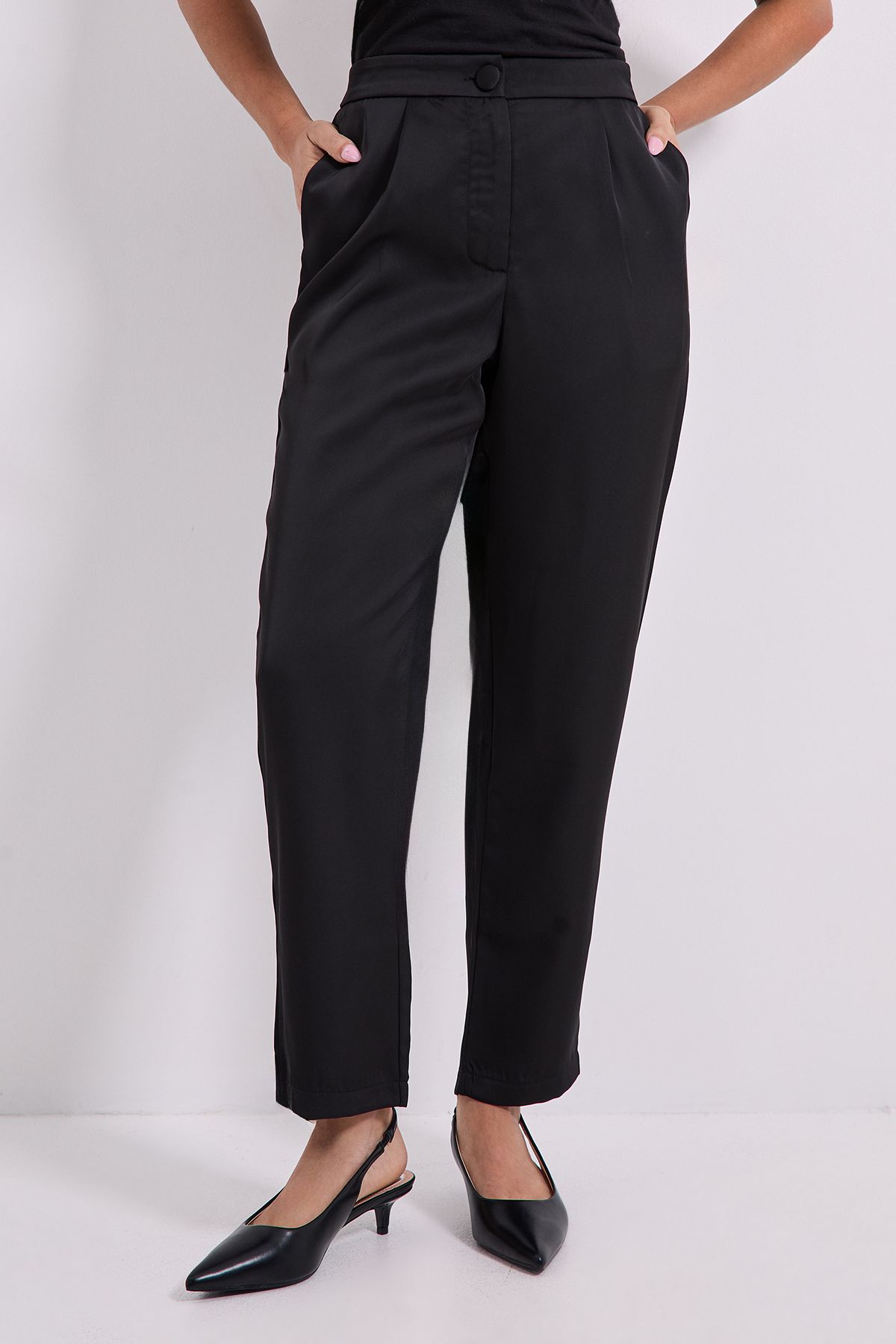 Dorothy Perkins Petite Satin Tapered Trouser Black image 2