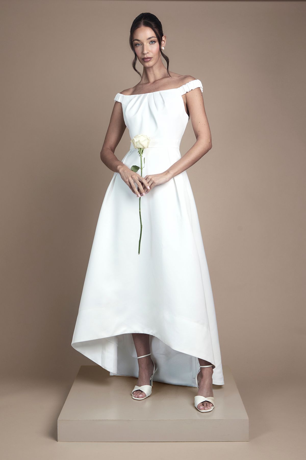 Coast Bardot Fit and Flare Hi Low Hem Maxi Wedding Dress Ivory