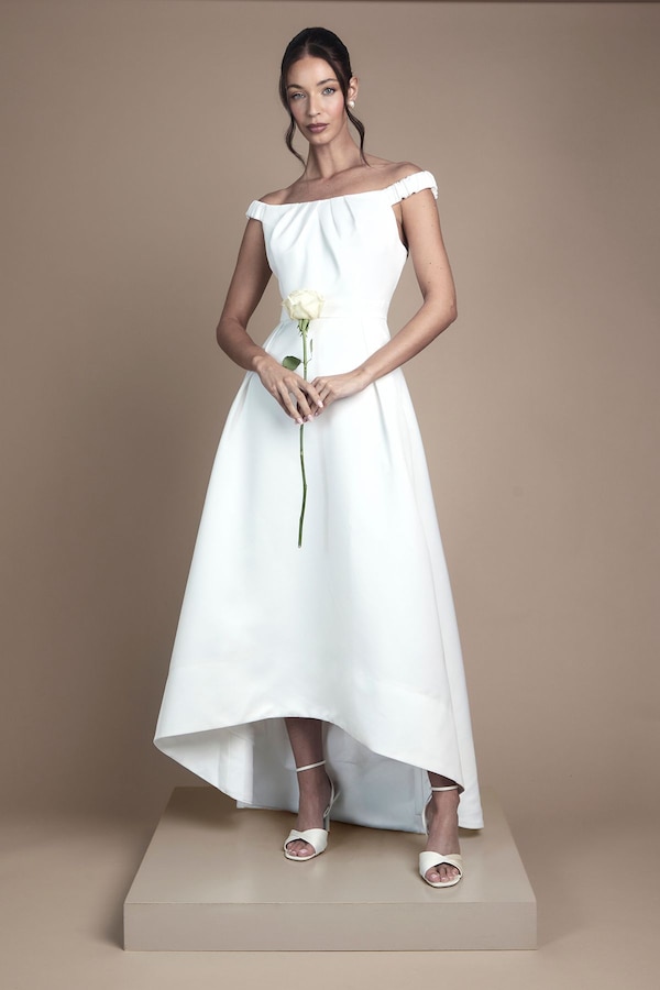Coast Bardot Fit and Flare Hi Low Hem Maxi Wedding Dress Ivory