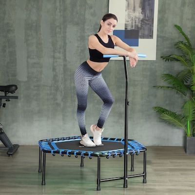 SPORTNOW 45" Fitness Trampoline with Adjustable Handle, LED Lights, Blue