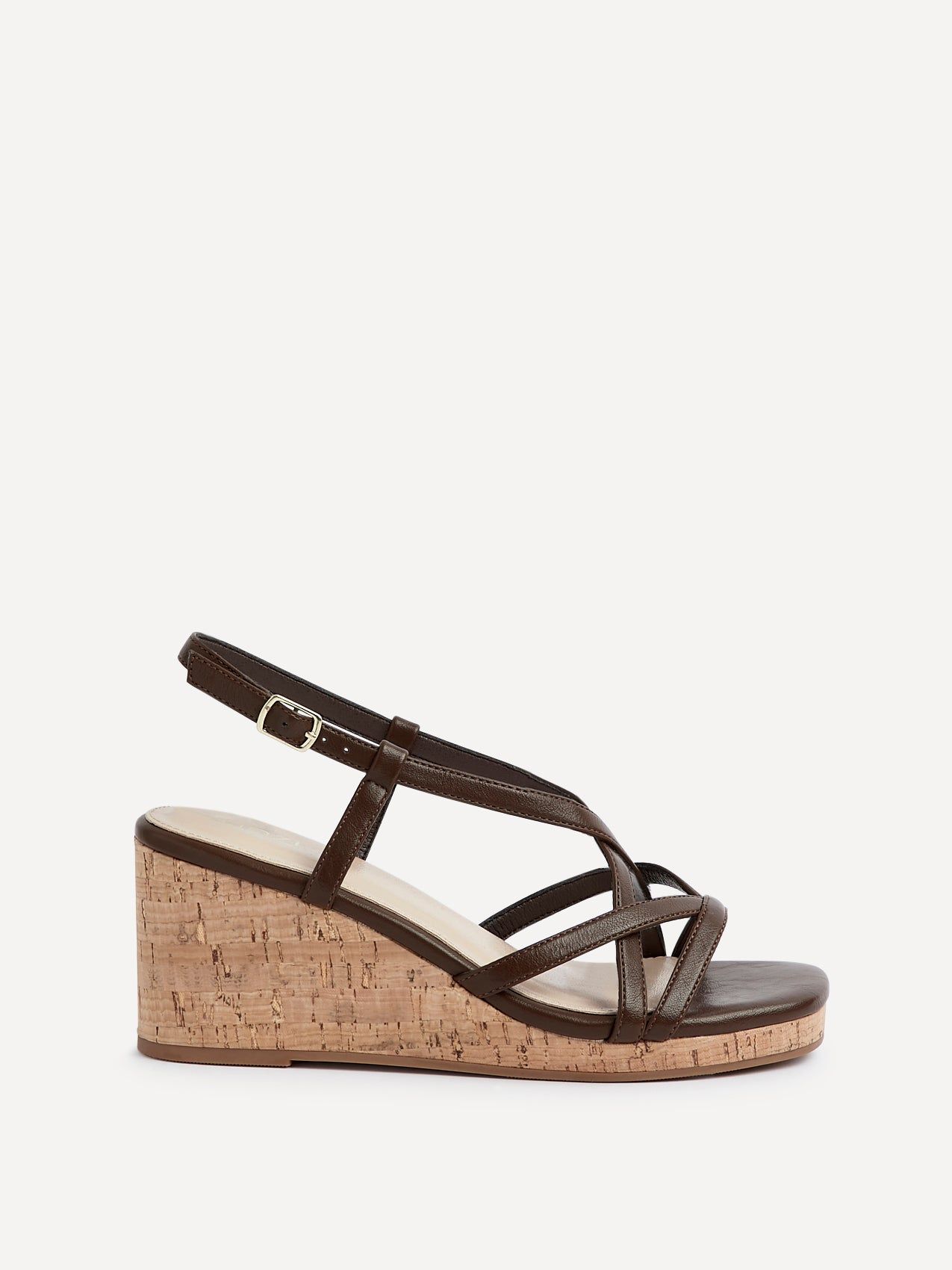 Linzi Safiya Brown Faux Leather Strappy Wedge Sandal image 1