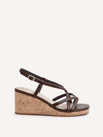Linzi Safiya Brown Faux Leather Strappy Wedge Sandal