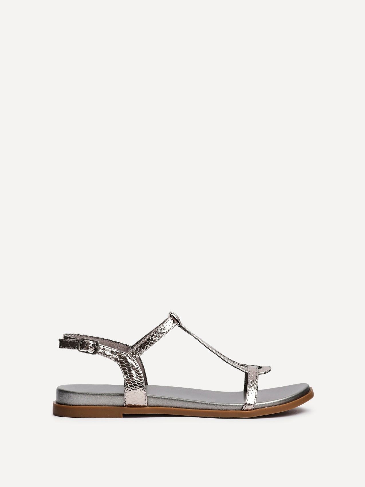 Linzi Saylor Pewter Faux Leather Textured T-Bar Sandals image 1