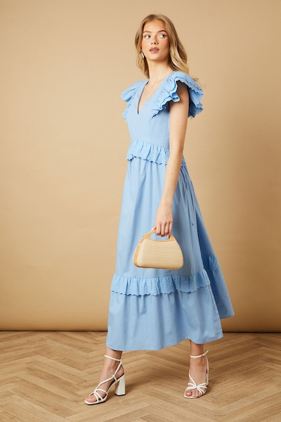 Oasis Broderie Panel Ruffle Maxi Dress Pale Blue