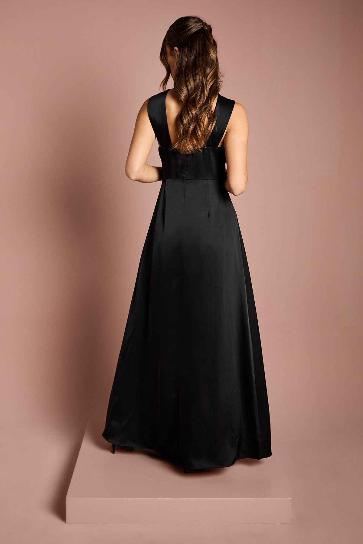 Coast Twisted Halterneck Satin Maxi Bridesmaid Dress Black image 3