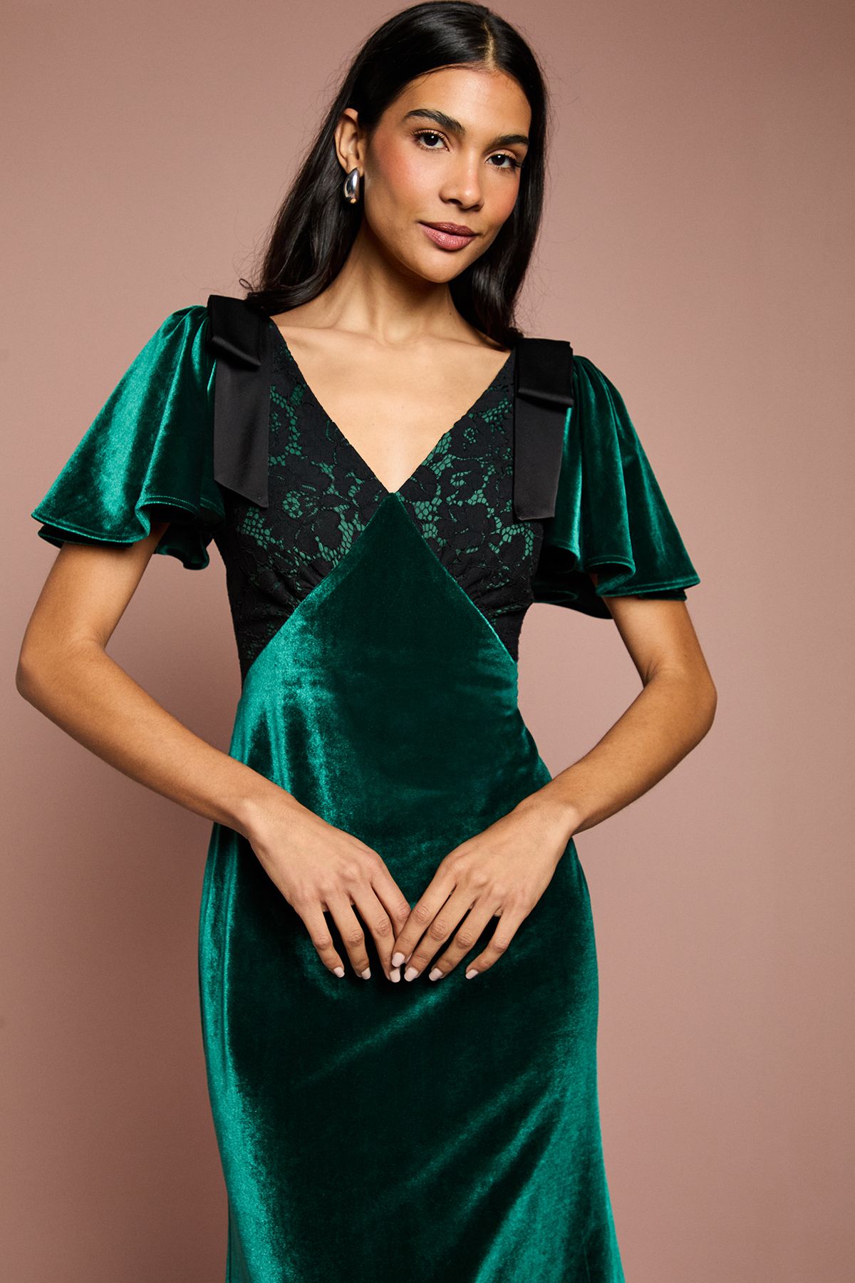 Coast Velvet Lace Mix Midi Dress Emerald image 4