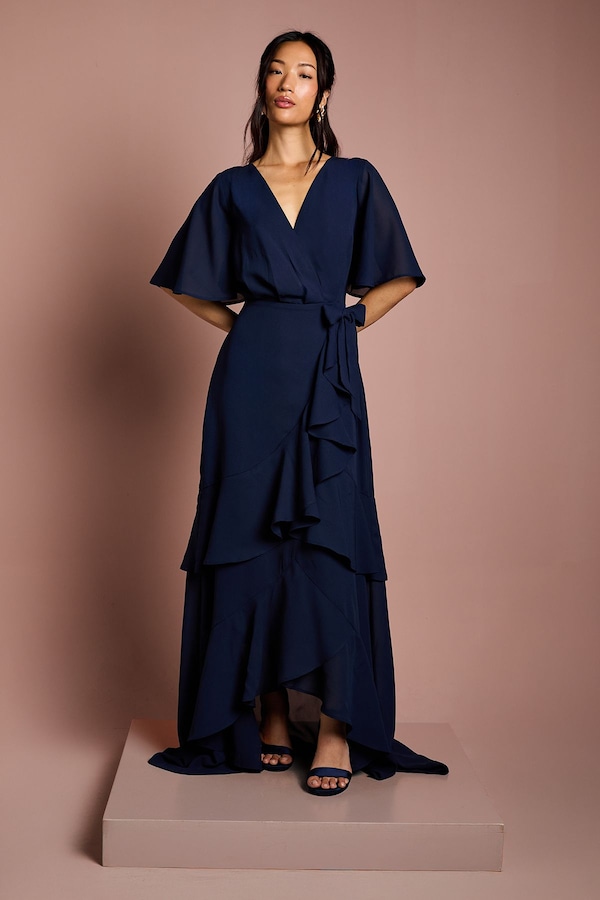 Coast Angel Sleeve Tiered Bridesmaid Maxi Dress Navy