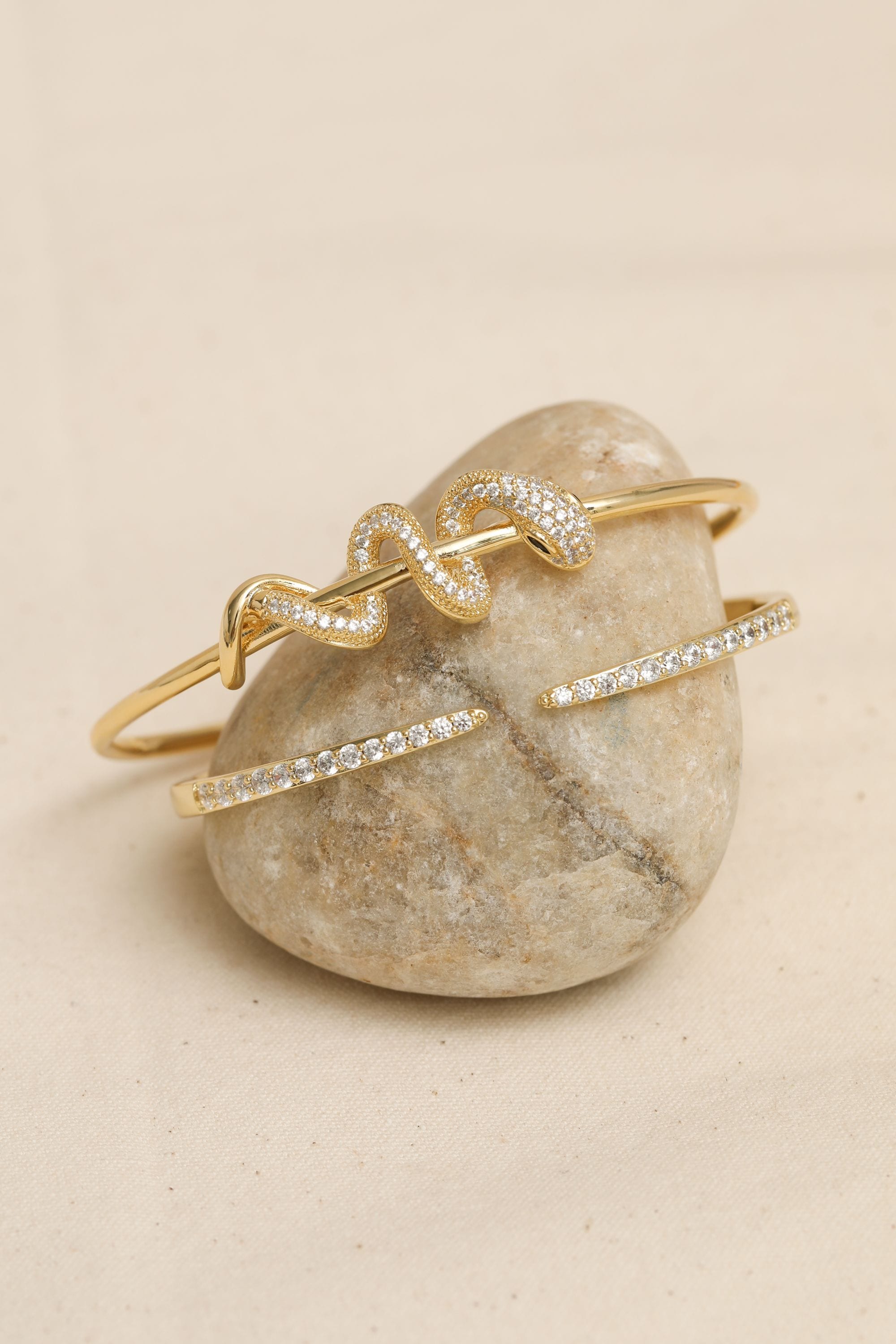 Inicio 14K Gold Plated and Crystal Open Bangle - Gift Pouch image 3