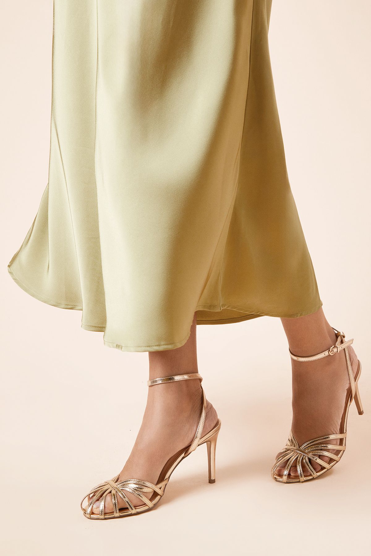 Dorothy Perkins Davey Faux Leather Caged Front High Heel Stiletto Court Shoes Gold image 2