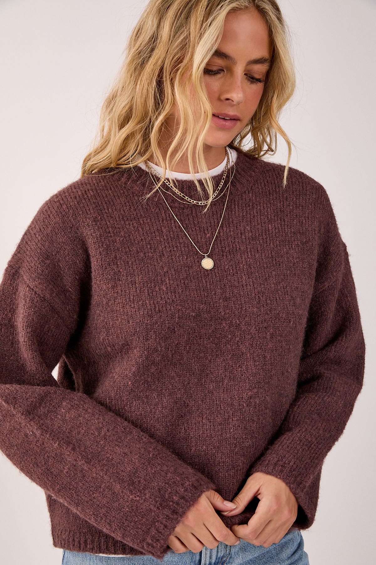 NastyGal Oversized Crew Neck Jumper Chocolate image 4