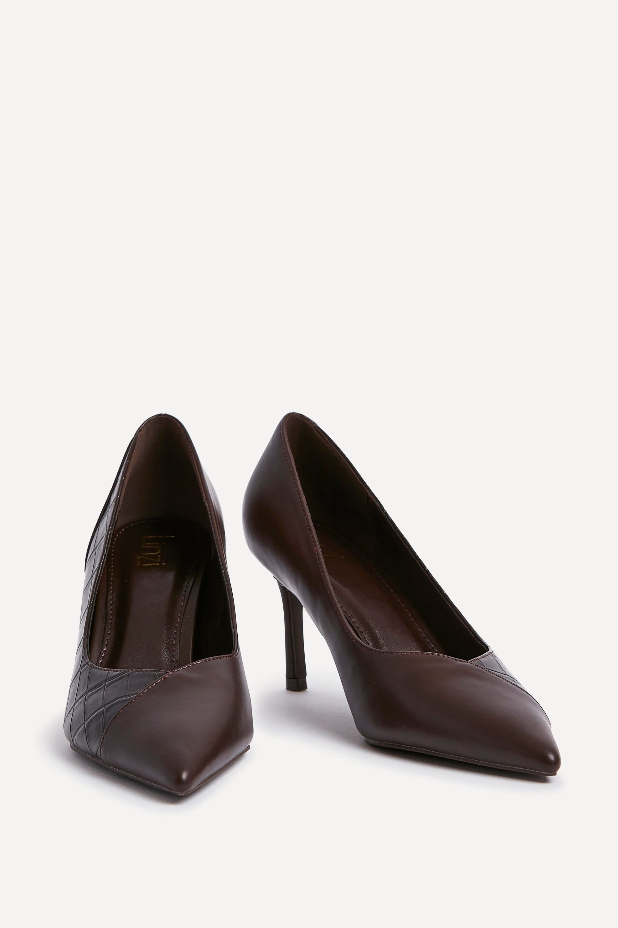 Linzi Gaia Brown Faux Leather Mix Croc Court Heel image 3