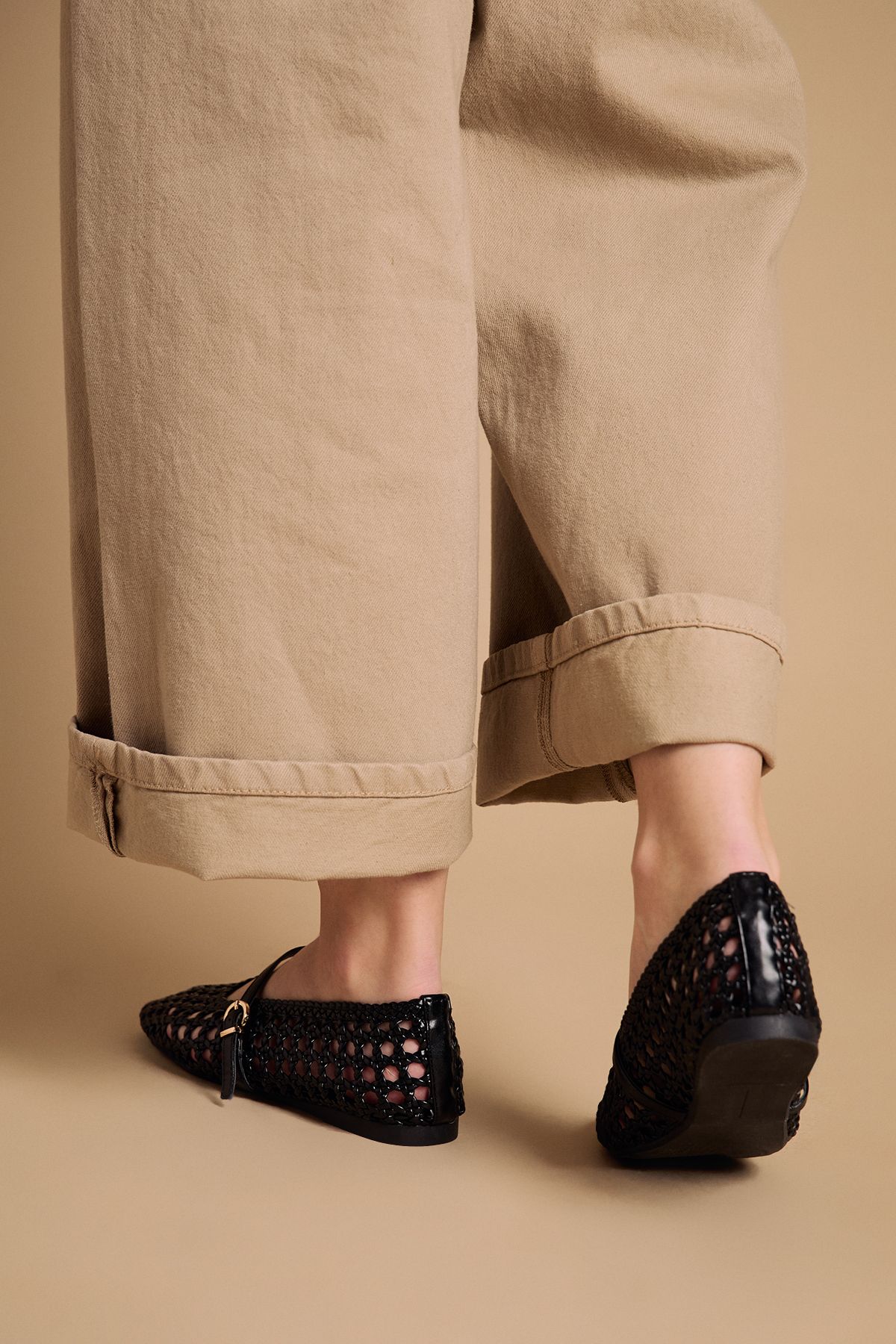 Oasis Alex Faux Leather Woven Mary-Jane Ballet Pumps Black image 4