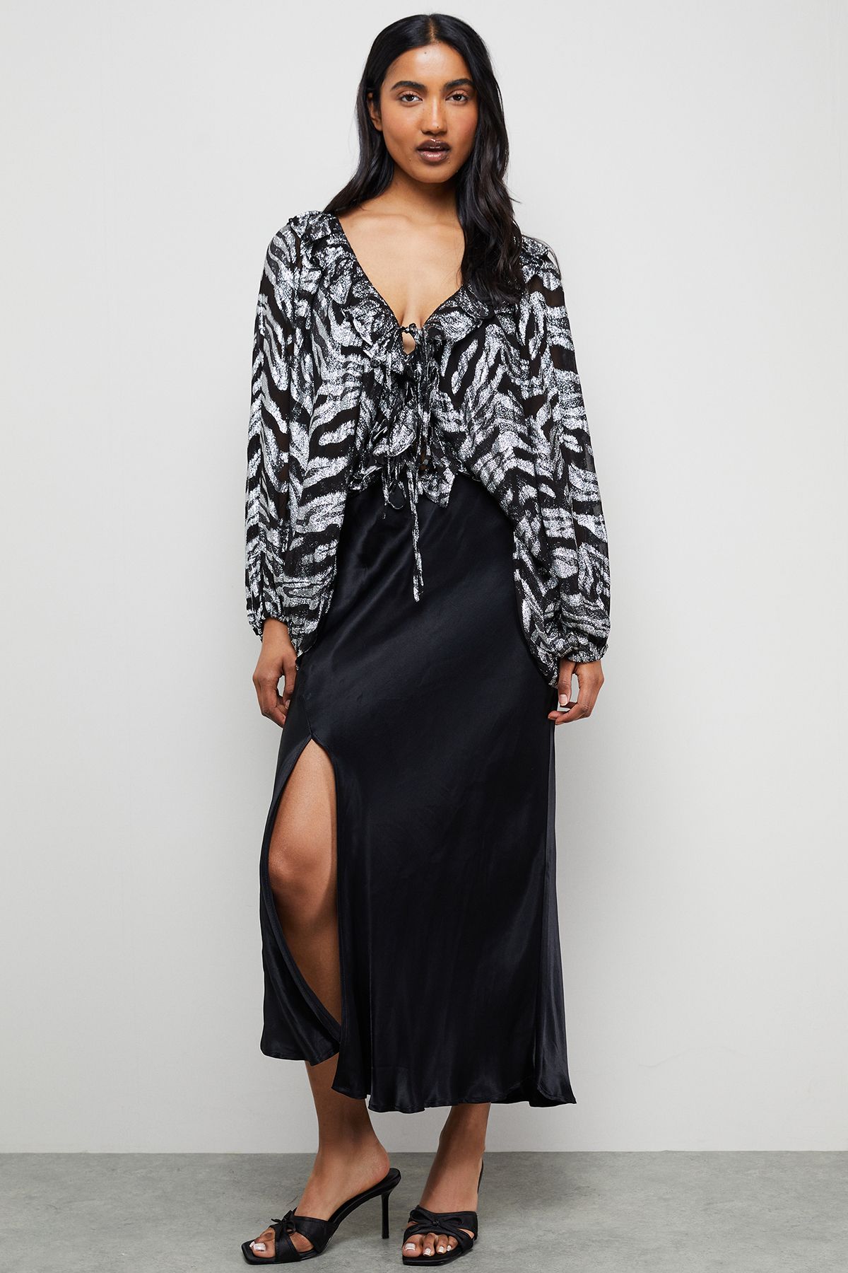 Warehouse Viscose Metallic Zebra Jacquard Blouse Zebra