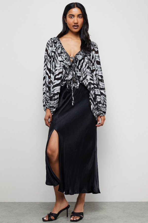 Warehouse Viscose Metallic Zebra Jacquard Blouse Zebra