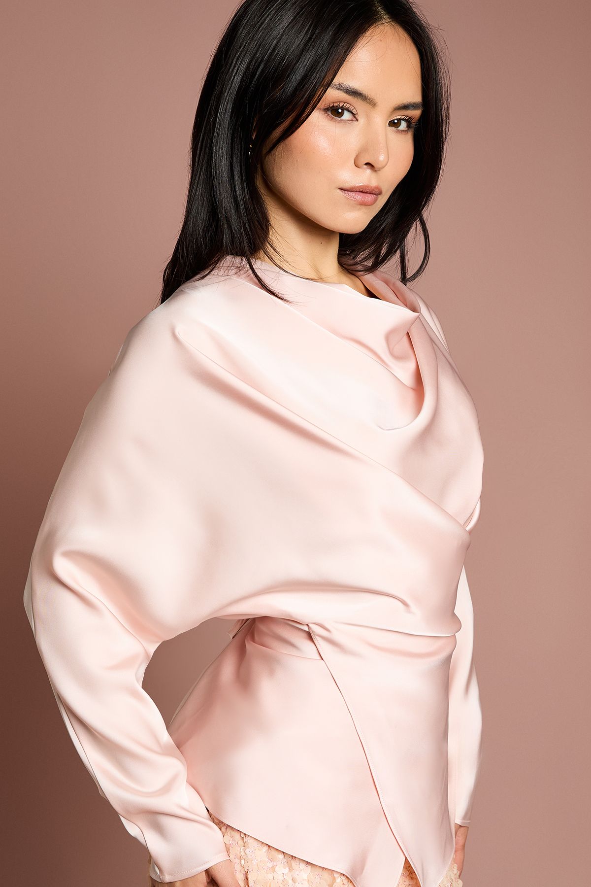 Coast Petite Cowl Neck Long Sleeve Blouse Champagne image 2