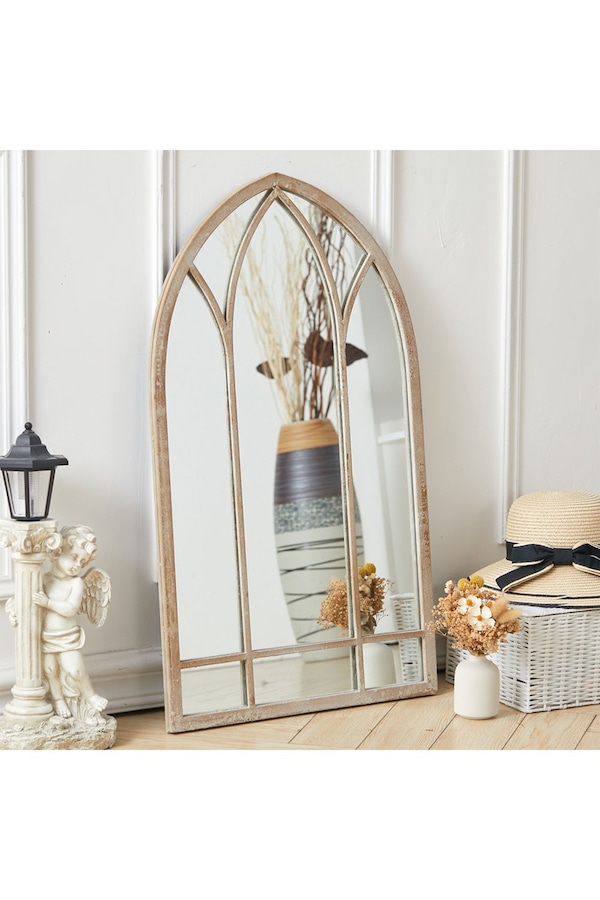 Living and Home Arched Garden Decorative Window Mirror with Metal Frame
