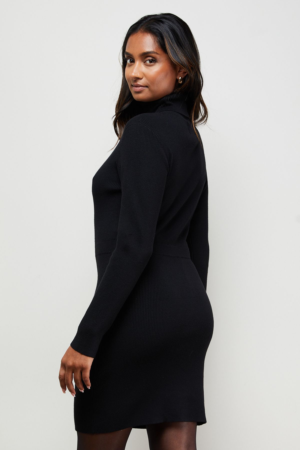 Oasis Button Down High Neck Mini Dress Black image 3