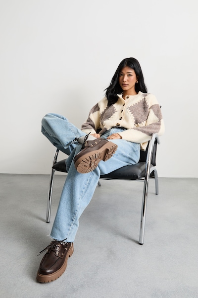 Warehouse Argyle Stitch Detail Cardigan Ivory