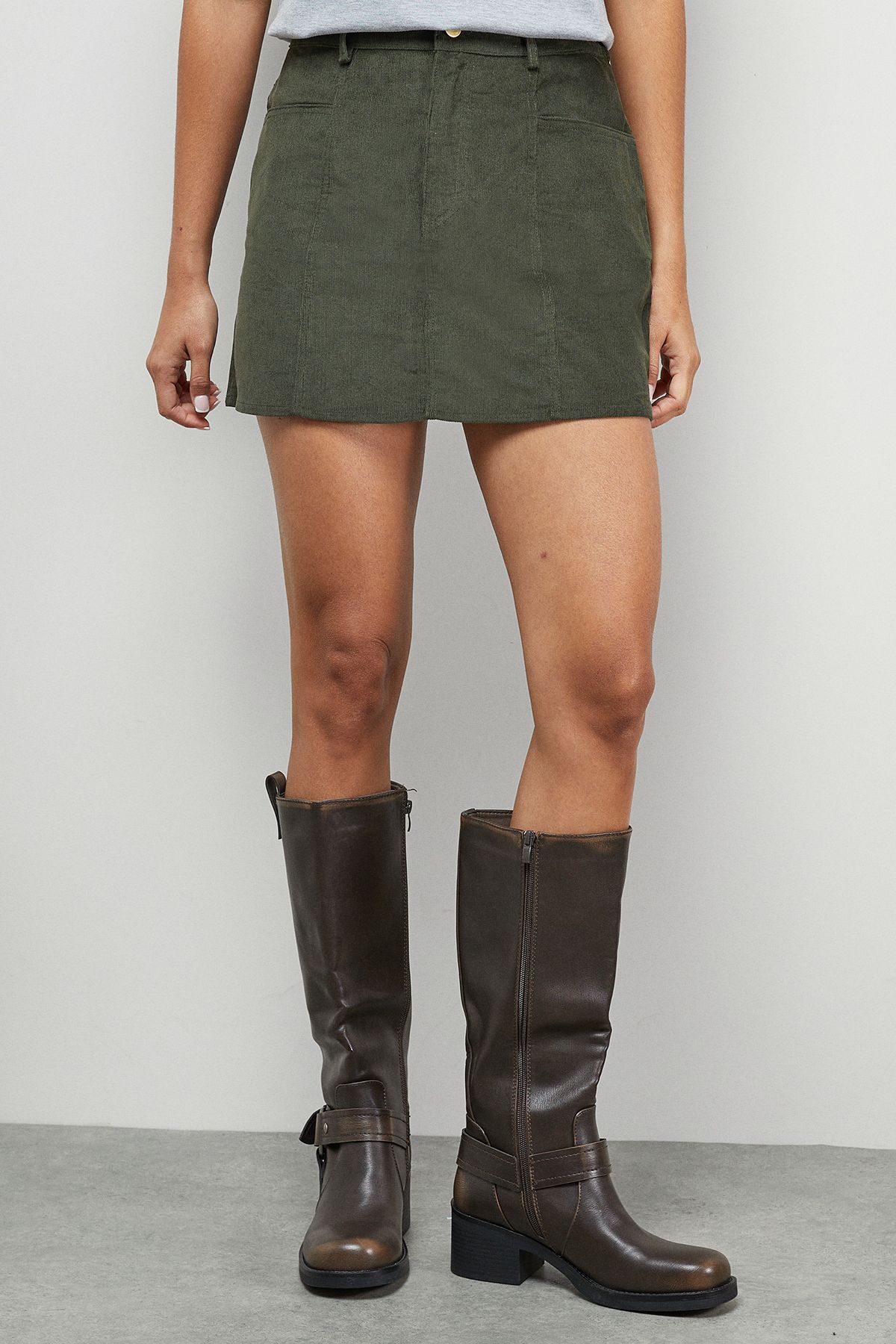 Warehouse Cord Micro Mini Skirt Khaki image 3