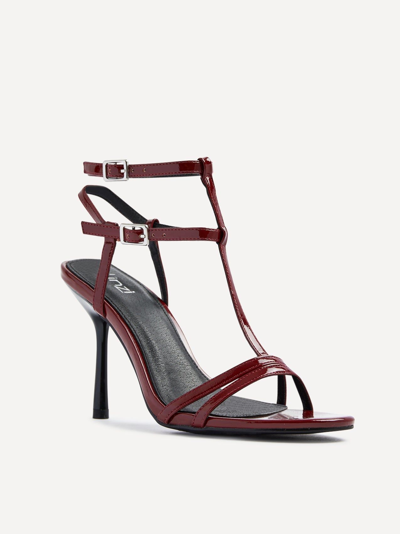 Linzi Jada Burgundy Patent T-Bar Strappy Stiletto Heels image 4
