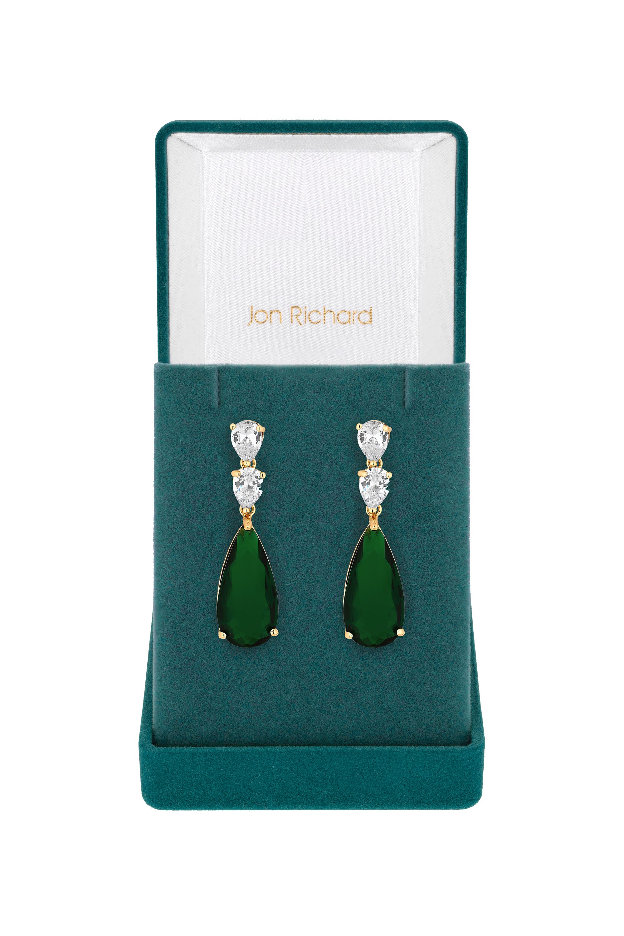 Jon Richard Gift Packaged Green Cubic Zirconia Pear Drop Earrings