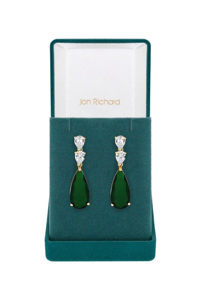 Jon Richard Gift Packaged Green Cubic Zirconia Pear Drop Earrings