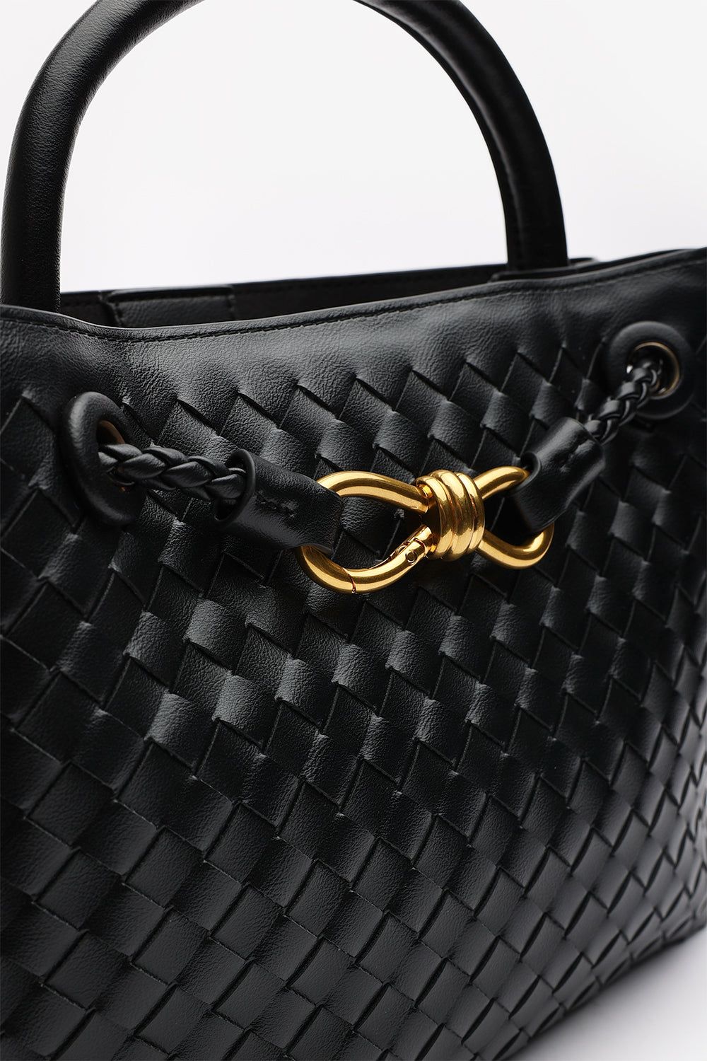Where's That From 'Luna' Woven Leather Tote Bag With Gold Detail image 4