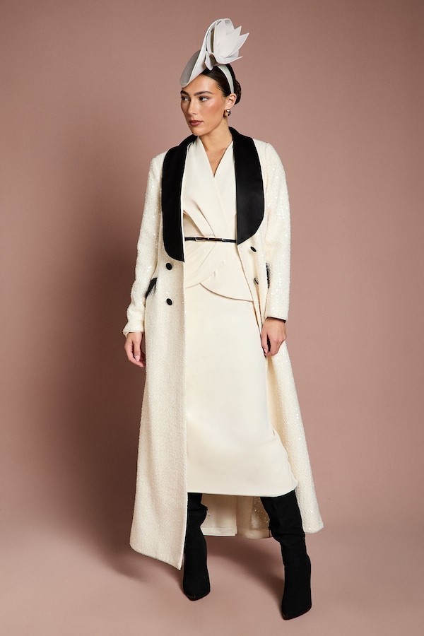 Coast Lisa Tan V Neck Stretch Crepe Column Midi Dress Cream