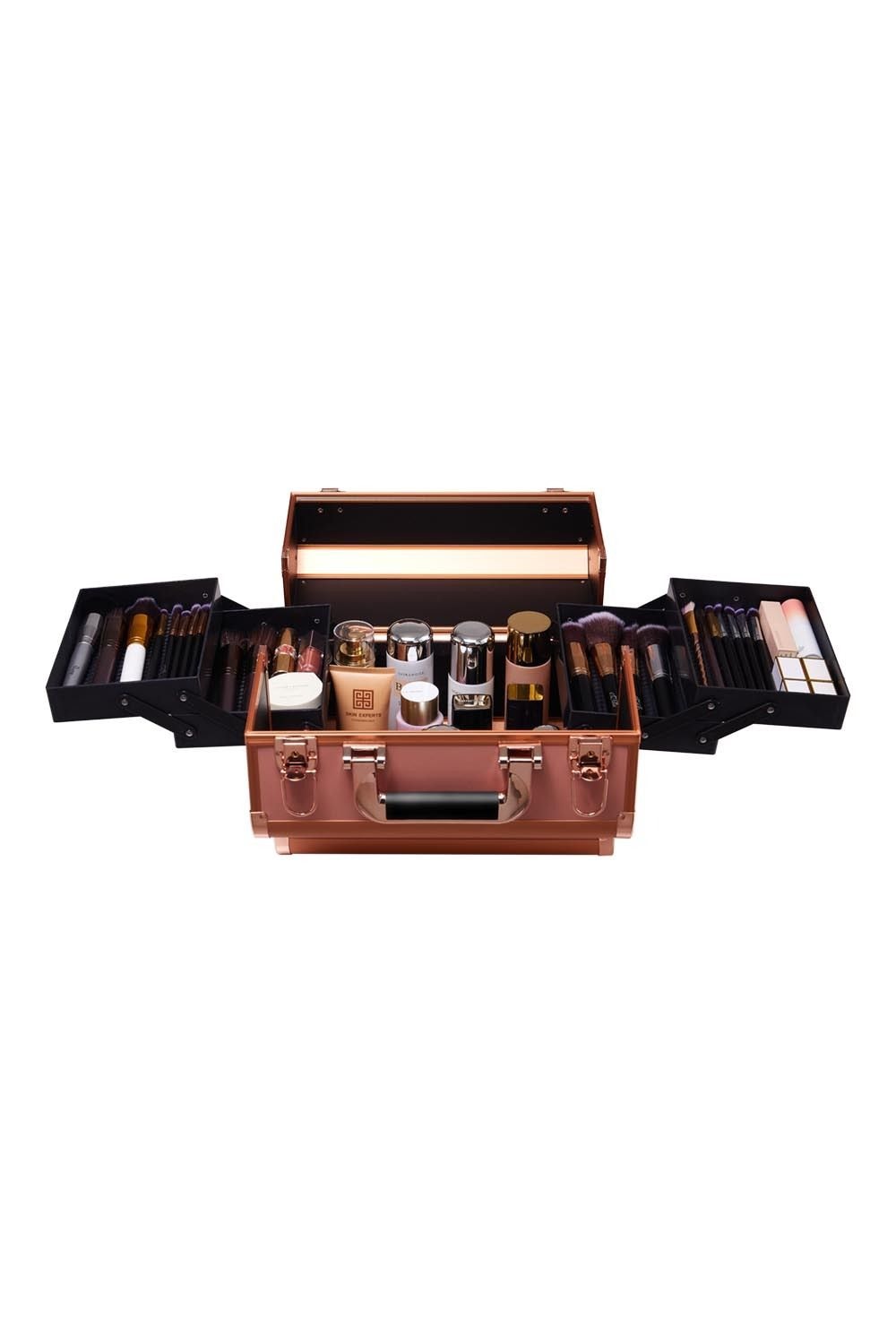 SHEONLY Gold Cosmetic Box 4 Trays with Compartments Professional Makeup Box Storage Organizer Case image 4