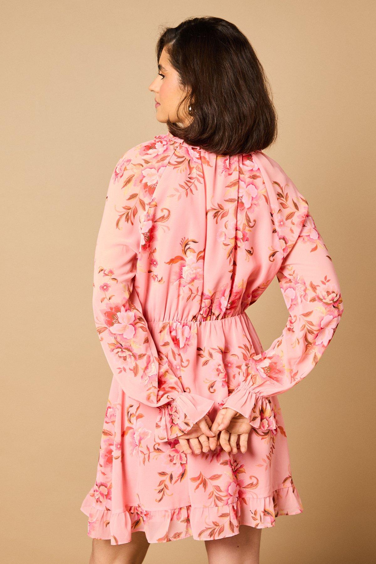 Oasis Floral Long Sleeve Mini Skater Dress Pink image 3