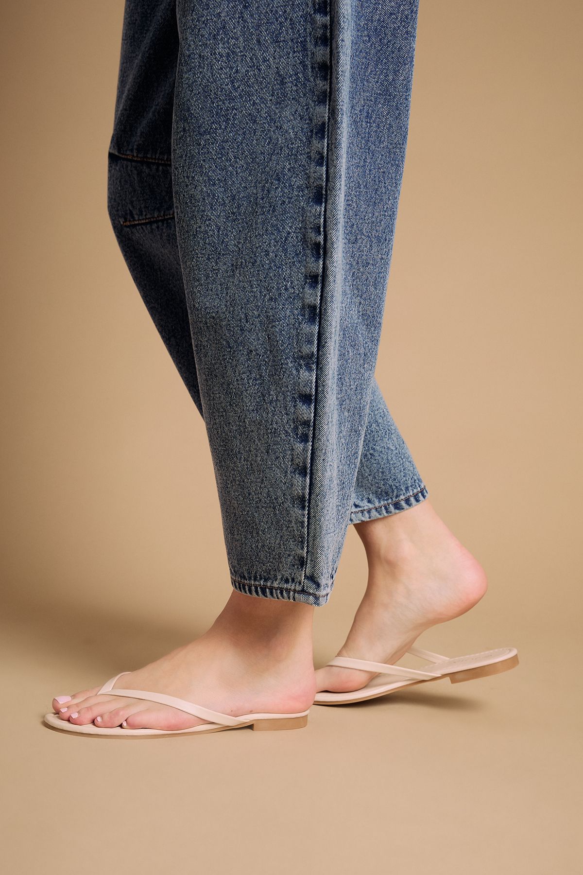 Oasis Jodie Faux Leather Flip Flops Beige