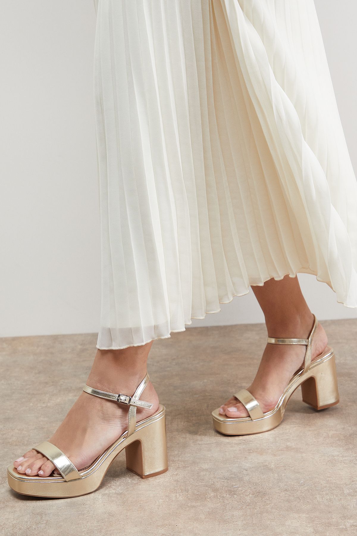 Oasis Maddie Platform High Block Heeled Sandals Gold image 1