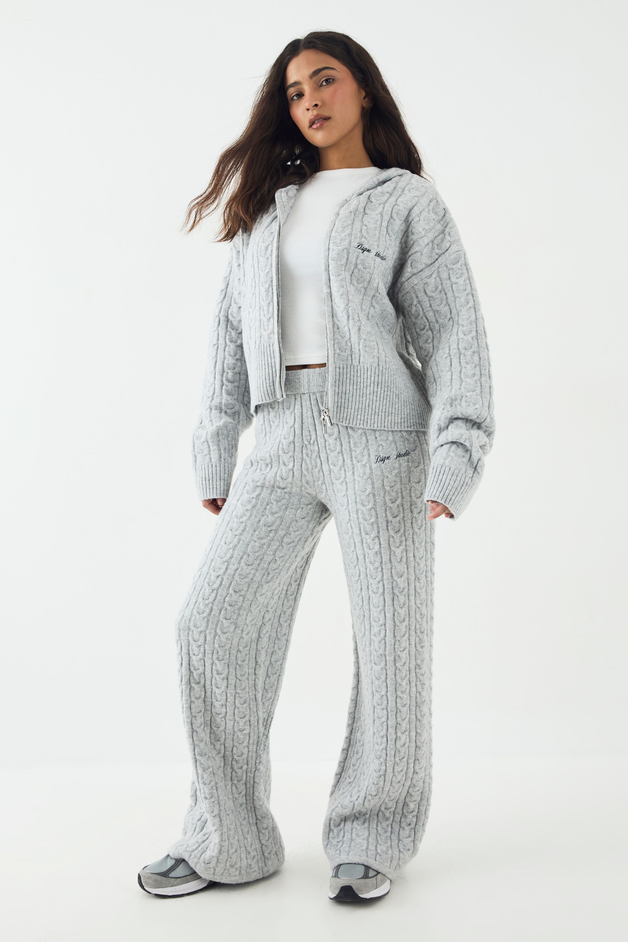 DSGN Studio DSGN Studio Cable Knit Straight Leg Trouser Ash Grey image 1
