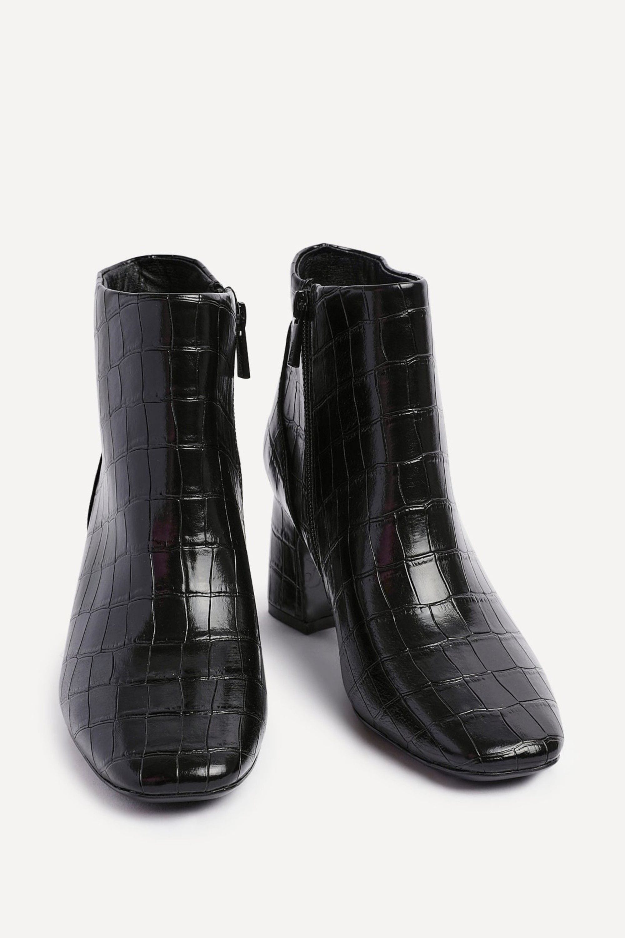 Linzi Cove Black Faux Croc Patent Leather Soft Square Toe Block Heel Ankle Boot image 3