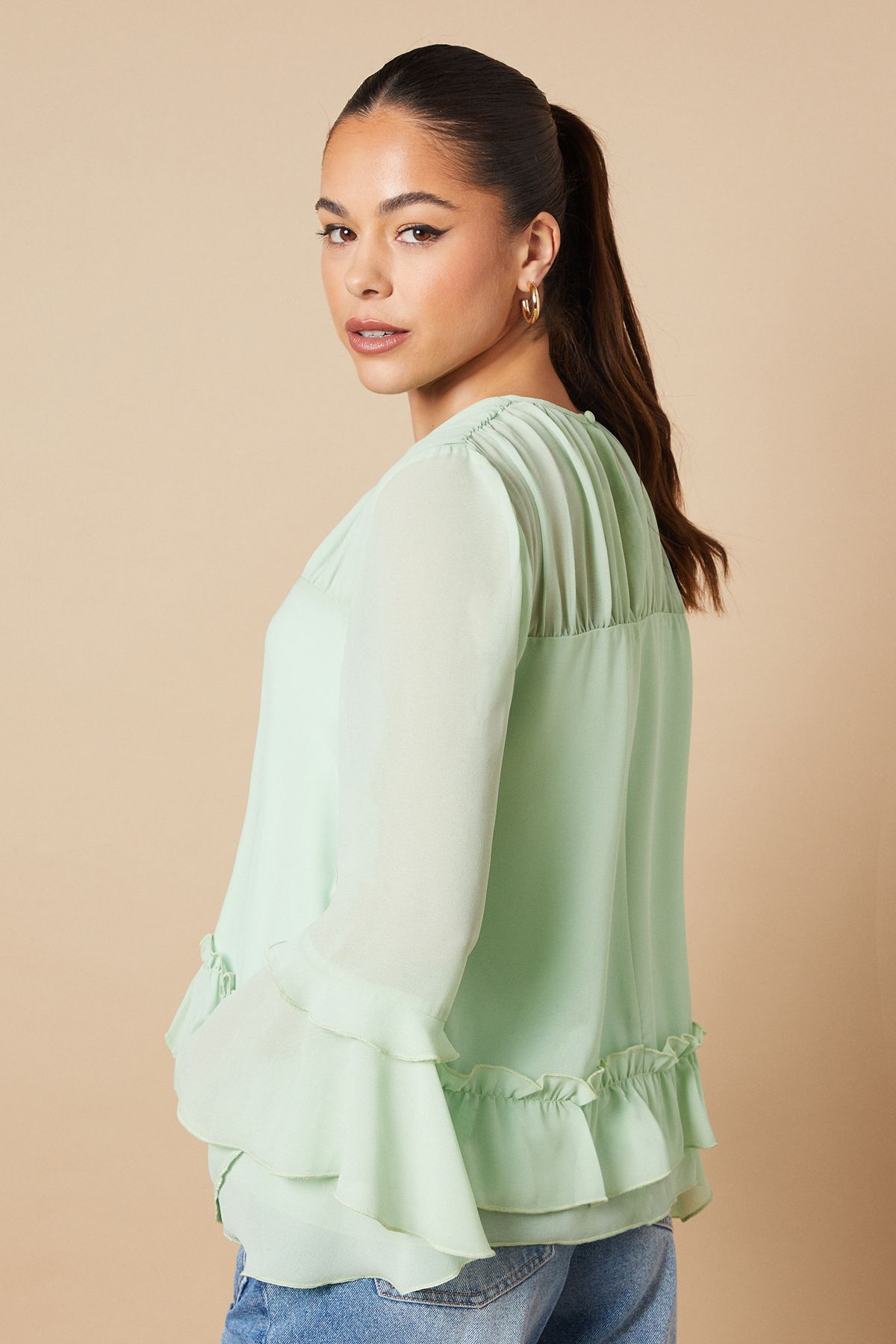 Oasis Ruched Waist 3/4 Sleeve Blouse Mint image 3