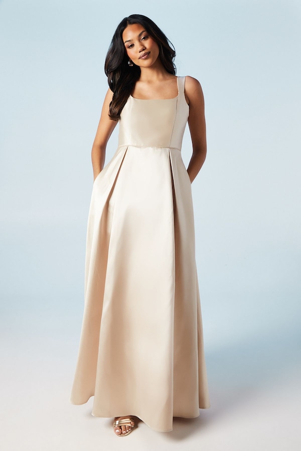 Coast Scoop Neck Full Skirted Twill Bridesmaid Dress Champagne