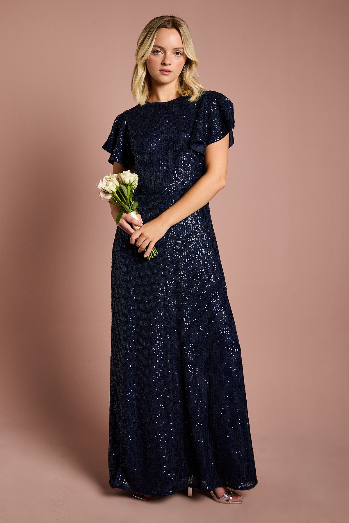 Coast Teen Coast Sequin Angel Sleeve Bridesmaid Dress Navy image 1