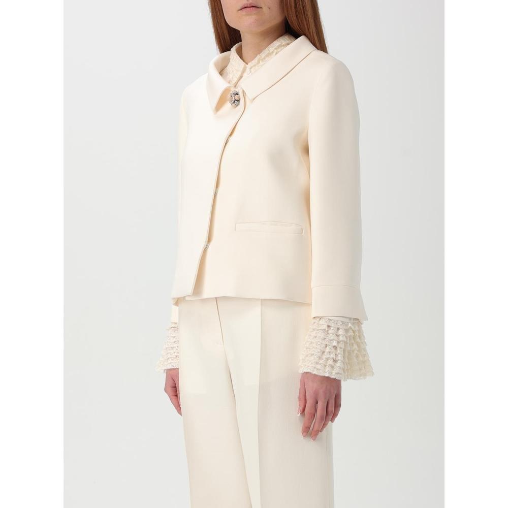 Valentino Cropped Crepe Blazer Lace Cuffs Wo - Yellow Cream Jackets image 4