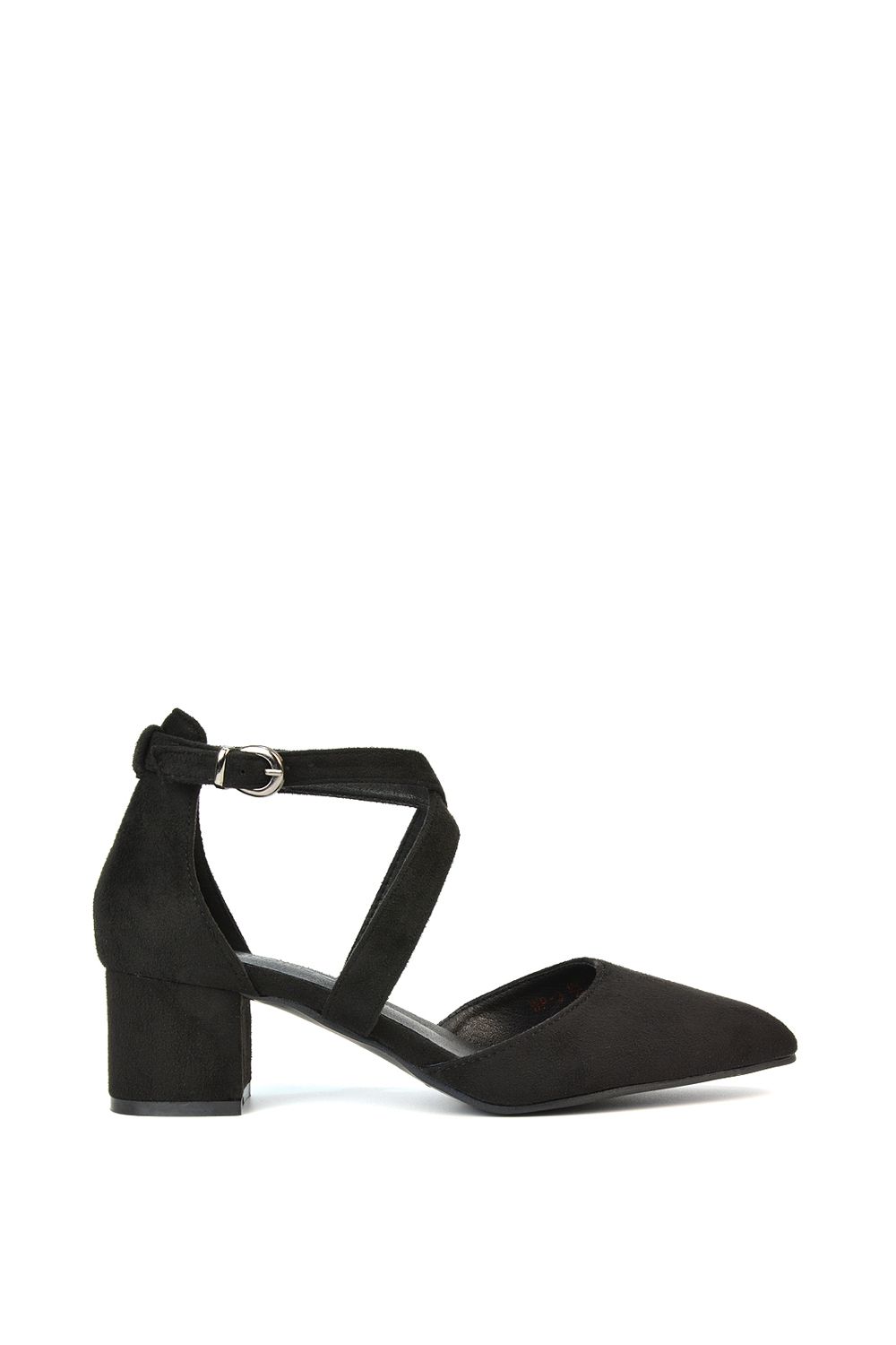 XY London 'Cynthia' Pointed Toe Ankle Strap Mid Block Heel Court Shoes image 1