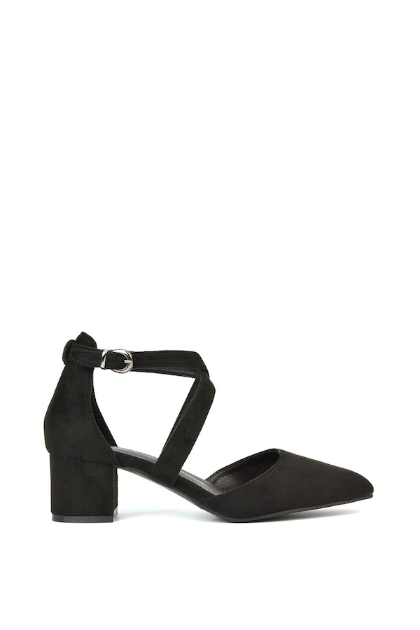 XY London 'Cynthia' Pointed Toe Ankle Strap Mid Block Heel Court Shoes