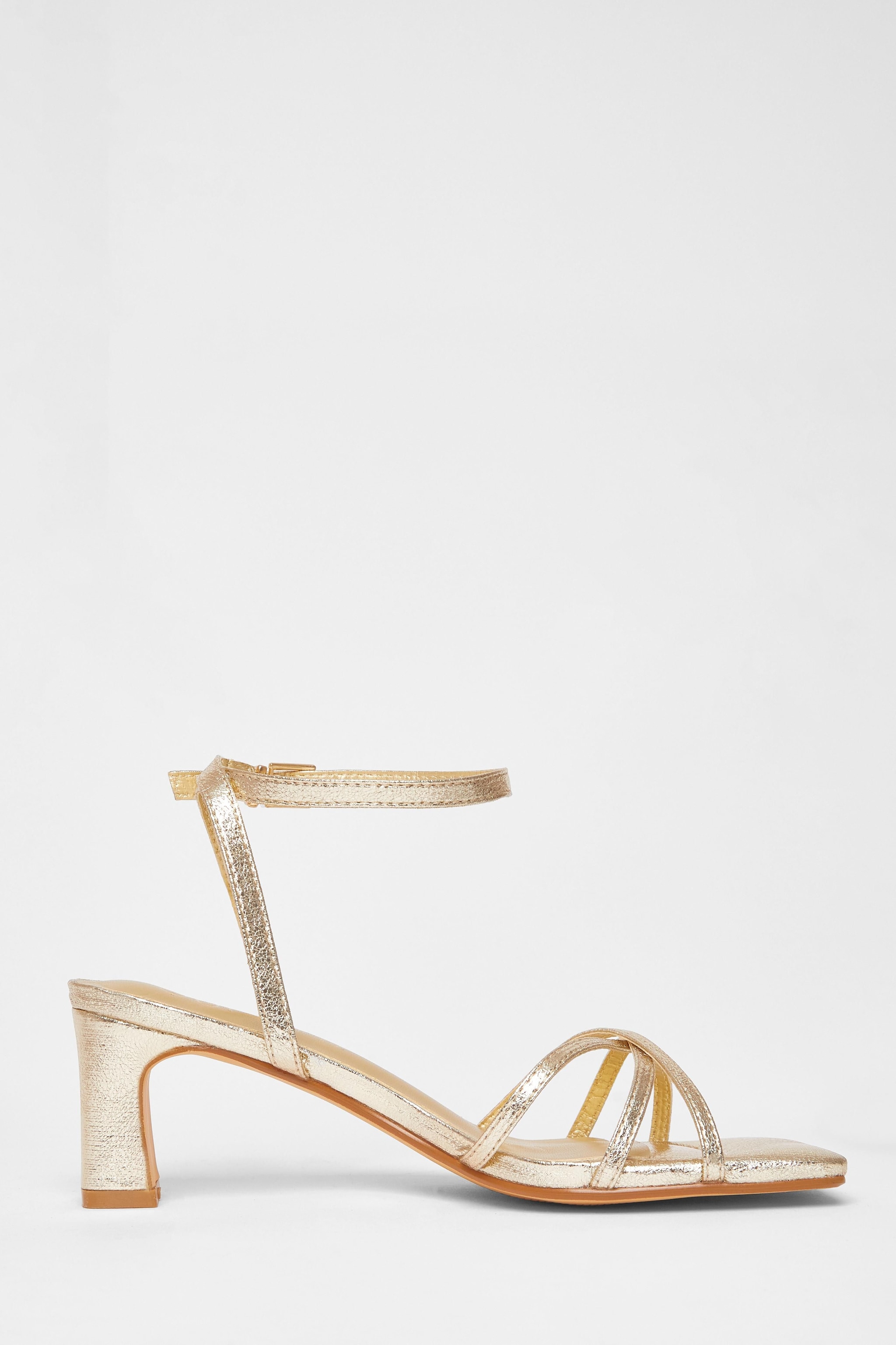 Quiz Gold Wide Fit Strappy Block Heels image 5