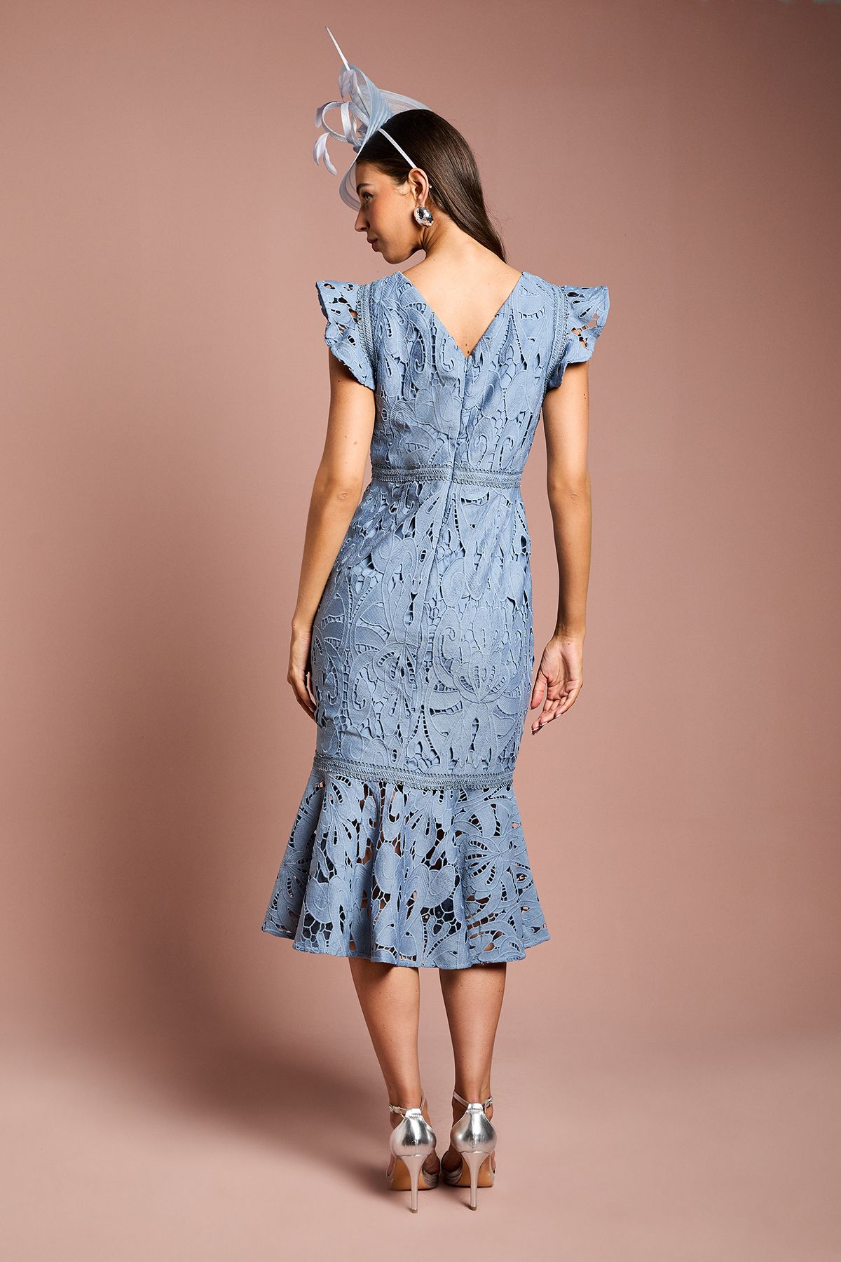 Coast Frill Sleeve Lace Flute Hem Dress Grey Blue image 4