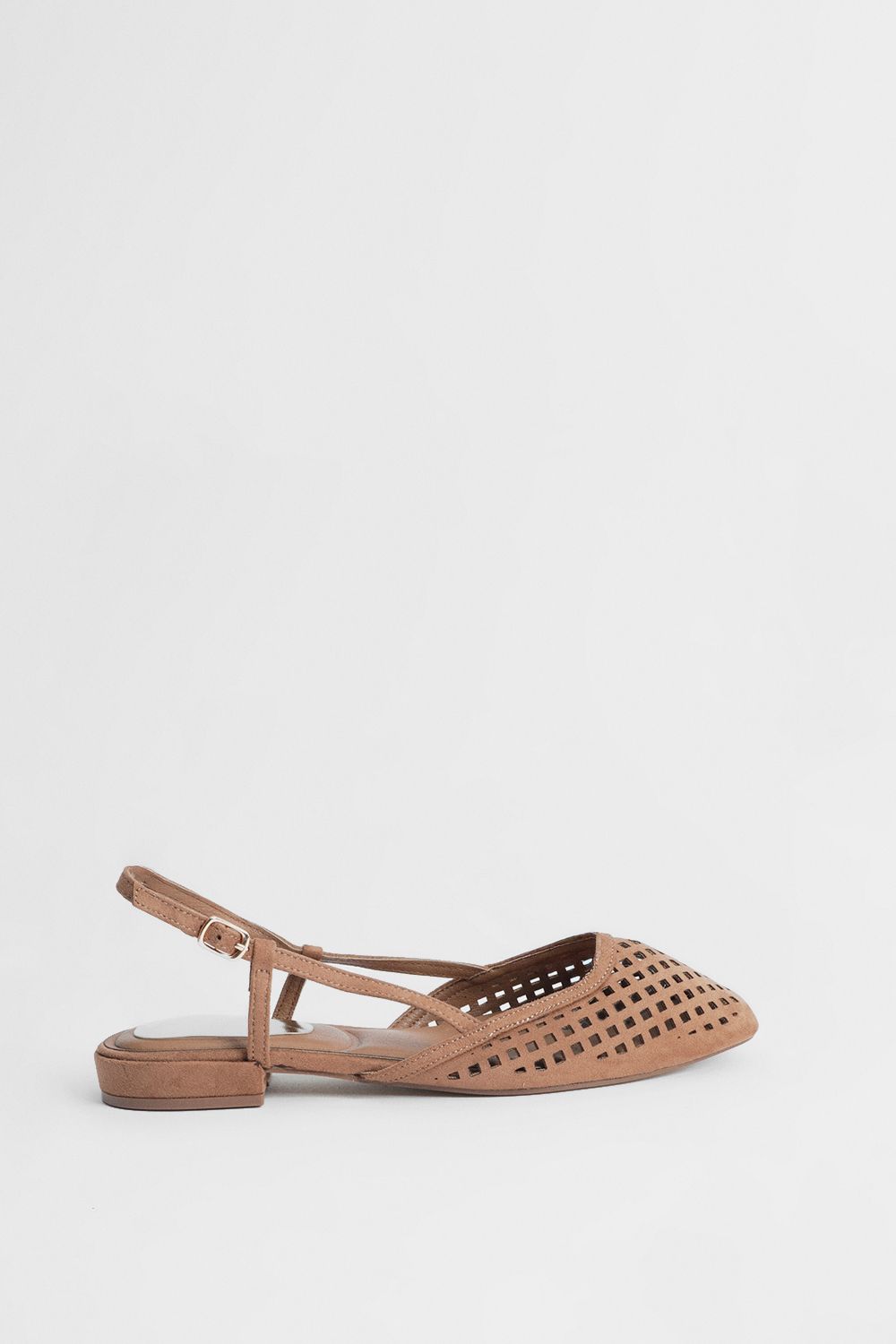 Oasis Angie Faux Suede Cutout Sling Back Flat Shoes Tan