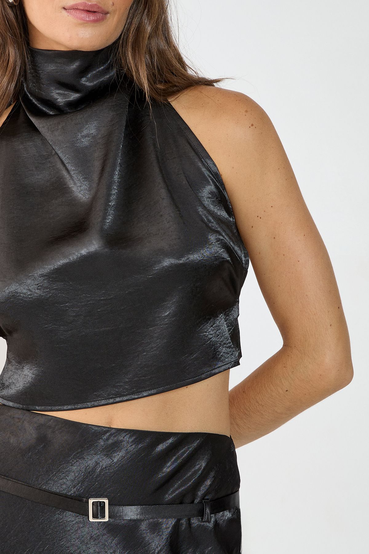 NastyGal Satin Belted Bias Cut Maxi Skirt Black image 5